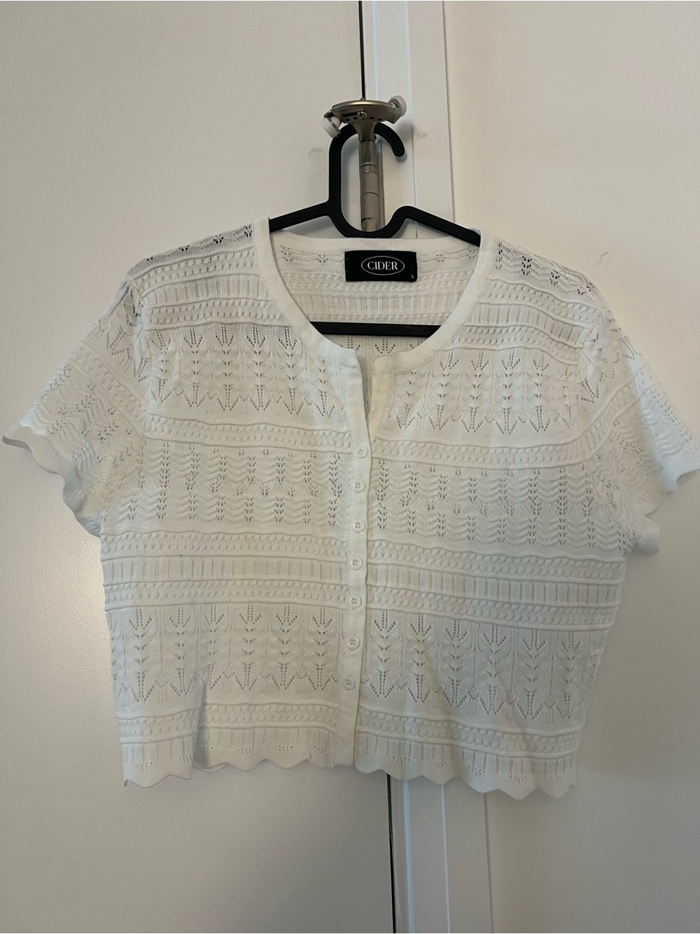 Cider Ivory Crochet Button-Front Short Sleeve Top